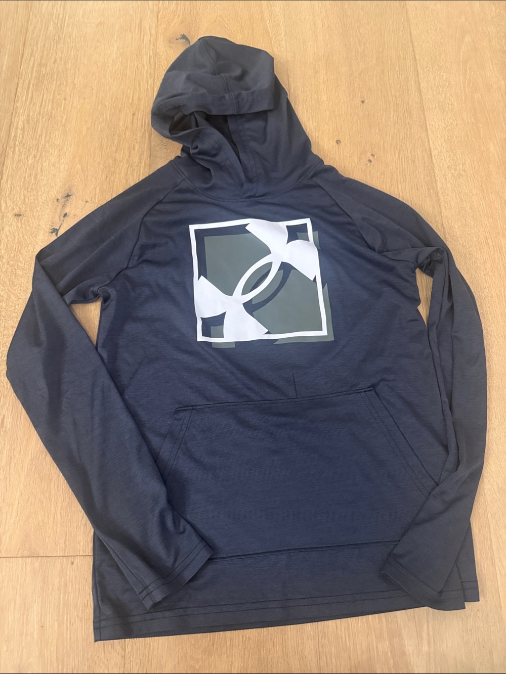 Under Armour Navy Long Sleeve Hooded Performance Tee with Chest Logo